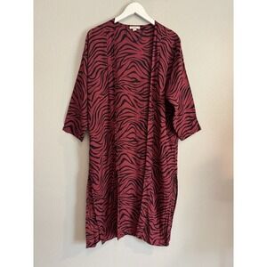LOFT Zebra Print Duster Kimono Cardigan XS/S Modal Dark Red Baddie Whimsigoth